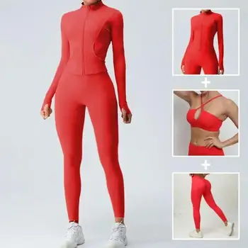3 Peça Yoga Conjunto de Shorts para as Mulheres, Calças Cintura Alta V Sutiã Jaqueta de Fitness Terno, à prova de Choque Apertadas Roupa do Yoga