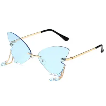 Moda Borboleta Óculos de sol das Mulheres de Proteção UV Vintage Metal de Forma sem aro Tons de Viagens Populares Partido Decorativos Óculos