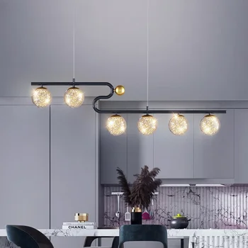 LED moderna Mesa da Sala de Jantar Lustre Linha Longa Tira de Bola de Vidro lustre Sobre a Ilha de Cozinha da Barra de Luzes do Pendente