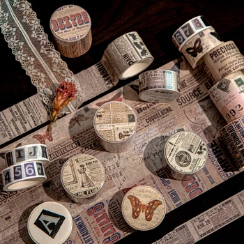 1PCS de Mascaramento Washi Tape Vintage Borboleta Jornal Adesivo Decorativo de DIY Rótulo para Scrapbooking Planejador Diário Diário Álbum