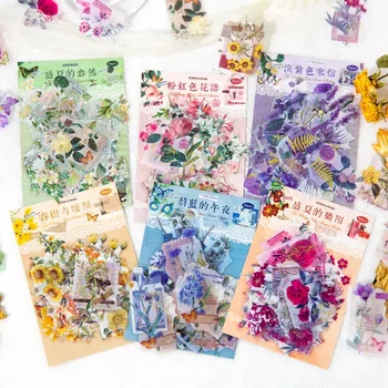 30 peças PET hot stamping adesivos pacote literário de flores coloridas manual decorativo material de colagem de adesivos de 6 estilos