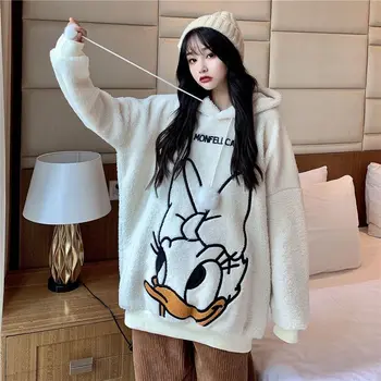 Disney Dasiy pato moletom de mulheres da primavera e do outono de manga longa bonito casaco de senhoras streetwear Cordeiro suéter de cashmere