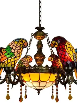 arrot Tiffany Lustres de Cristal 6 Cabeças de Iluminação Pingente de Vidro Manchadas de Teto do DIODO emissor de Suspensão Luminárias luminária