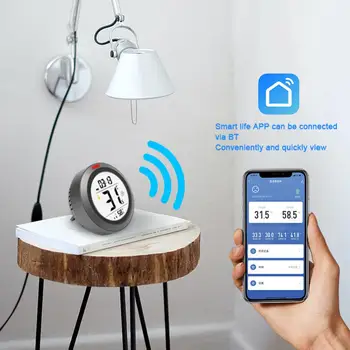 Tuya Inteligente de Temperatura E Umidade relativa do Detector de wi-Fi compatível com o Relógio de Luz de Alarme de Vida Inteligente de Controle de Aplicativo Para Casa Saudável