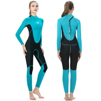 Novo do Neopreno de 3MM de Moda feminina, Uma Peça de traje de Mergulho com manga Longa Quente fato de banho de Esportes de Água Traseiro com Zíper de Surf Terno