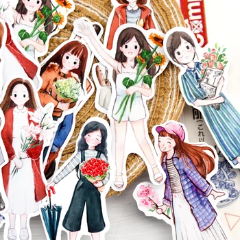 28pcs linda Garota Etiqueta estacionário pegatinas scrapbooking japão adesivos estética kawaii meninas de flor materiais de arte