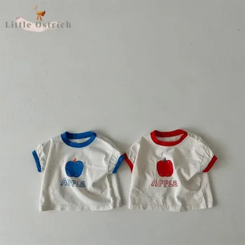 Recém-nascido Bebê Menina Menino de Algodão T-shirt Criança Fruto de Impressão Camisola de Manga Curta, Gola Redonda Casual Pulôver de Roupas de Bebê 9M-2Y
