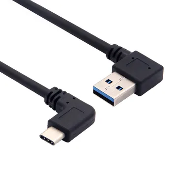 USB 3.0 Esquerda Ângulo Direito Macho para USB 3.1 Tipo C Masculino Esquerda e à Direita em Ângulo de 90 Graus de Sincronização de Carga do Conversor Adaptador de Dados Cabo de 0,3 m