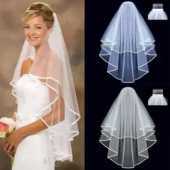 Curto de Tule Casamento Véu de Duas camadas, Com Pente Branco Marfim Véu de Noiva para Noiva