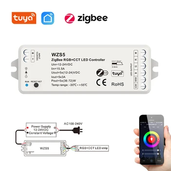 Zigbee 3.0 Inteligente Controlador LED 5050 RGB, Dimmer RGB RGBW+CCT RGBCW Faixa DC de 12V 24V Timer APLICATIVO de Controle de Voz fr Alexa SmartThings