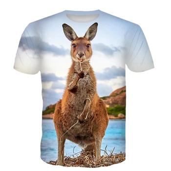 Animais T-Shirt de Impressão 3d Canguru Cool T-Shirt Para Homens Mulheres Casual Esportes de Verão Tops Moda Tee