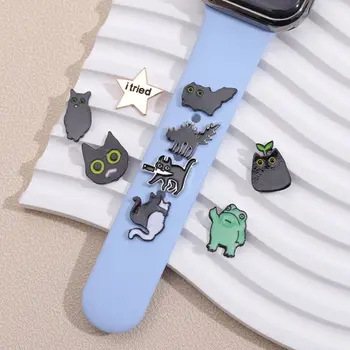 Faixa de Relógio de Metal Decoração Stud Acessórios Gato Bonito Pulseira de relógio feita de Encantos Pulseira de Silicone Jóia Charme Pulseira de Decorações para o Apple iwatch