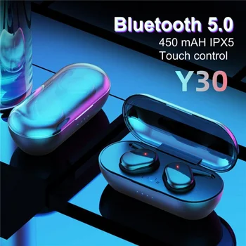 Y30 TWS sem Fio Fone de ouvido Bluetooth 5.0 Fone de ouvido hi-fi de Som Estéreo Esporte Earpods com Microfone para IPhone, Android Telefone
