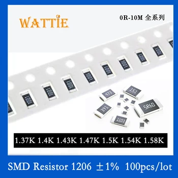 Resistor SMD 1206 1% 1.37 K 1.4 K 1.43 K 1.47 K 1.5 K 1.54 K 1.58 K 100PCS/monte chip resistores de 1/4W 3,2 mm*1,6 mm