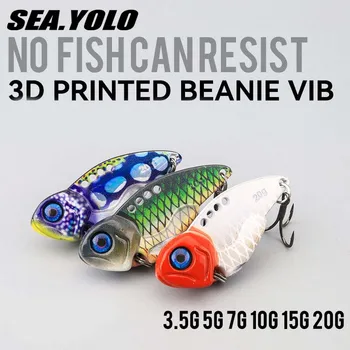 Mar Yolo Impressos em 3D Gorro Vib Isca de Pesca Afiada Farpado Gancho de Agudos de Longo Alcance de Digitalização 3D de Pintura Robalo Falsa Isca