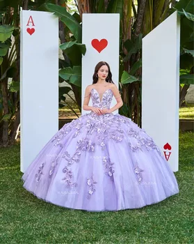 Lilás Charro Vestidos De Quinceanera Ball Gown Sweetheart Tule Apliques Puffy Mexicano Sweet 16 Dresses 15 Anos