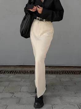 Cor Sólida, Elegante E Midi, Saias 2023 Novo Cintura Alta Slim Moda Retrô Chique Dividir Faldas Inferior Femme Casual Simples Saia De Mulheres