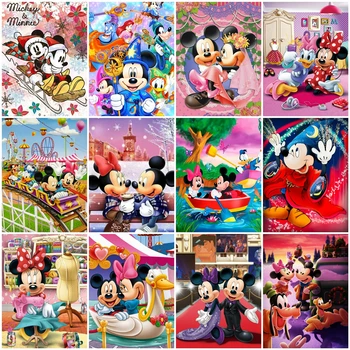 Disney 5D DIY Diamante Pintura Mickey Mouse Minnie Nova Coleção De 2023 Mosaico de desenhos animados Completos Broca Bordado Paisagem Decoração da Parede