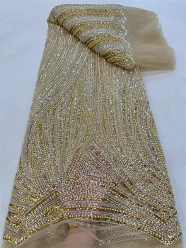 Luxo de Rendas Frisado Tecido de Cristal e Renda francesa Com Lantejoulas Africana Tecido de Renda 2023 de Alta Qualidade 5 Jardas para o Vestido de Festa